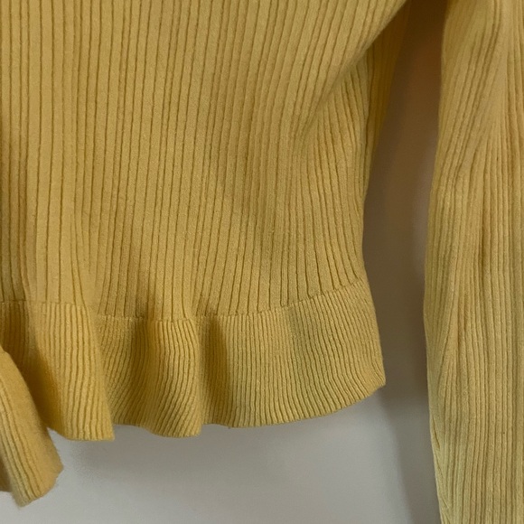 Happily Grey Yellow Ribbed Ruffle Button-Down Sweater - Picture 4 of 5